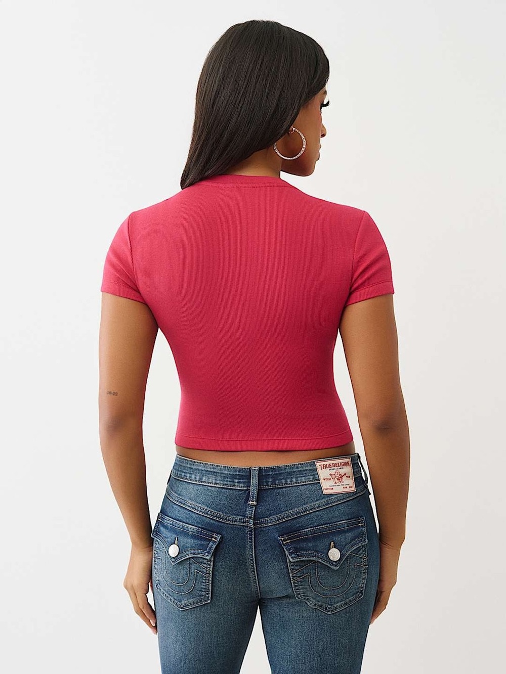 True Religion Red Short-Sleeve Logo Notch-Neck Tee - Picture 3 of 13